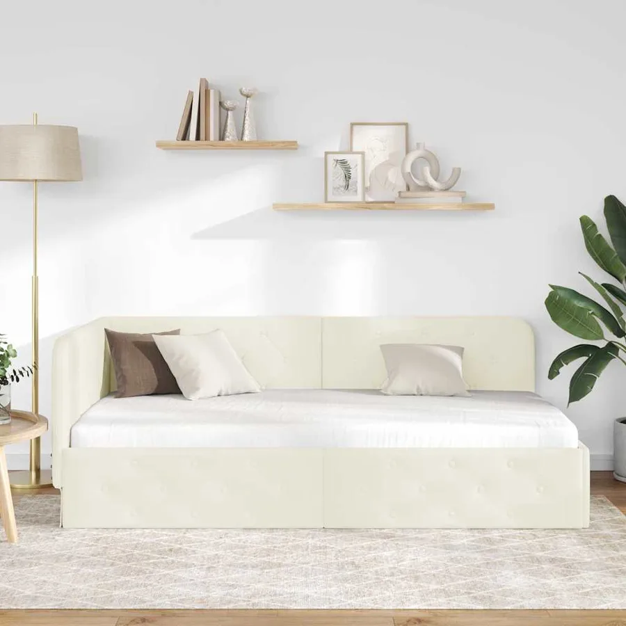 Cadre de lit d'angle Crème 90 x 200 cm Velours - 4