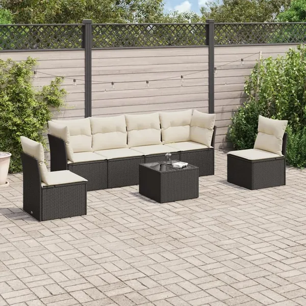 Salon de jardin 7 pcs avec coussins noir résine tressée 62 x 62 x 69 cm - 54,6 kg
