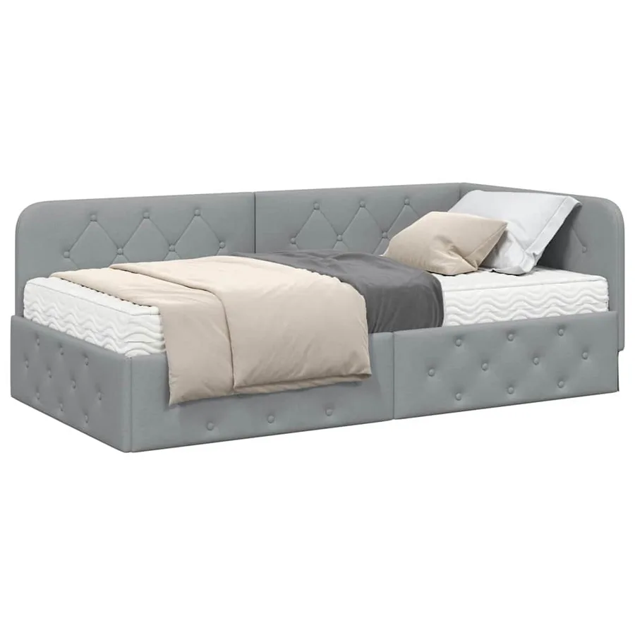 Cadre de lit d'angle Gris clair 90 x 200 cm tissu - 3