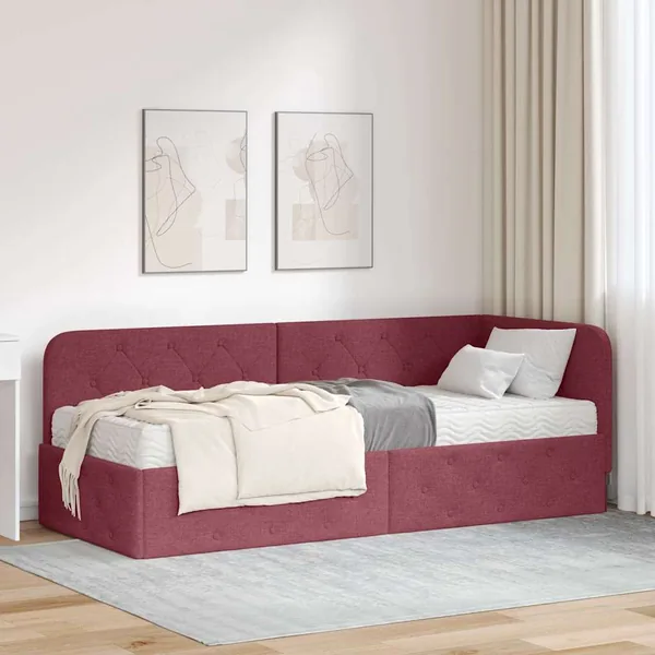 Cadre de lit d'angle Bordeaux 80 x 200 cm tissu