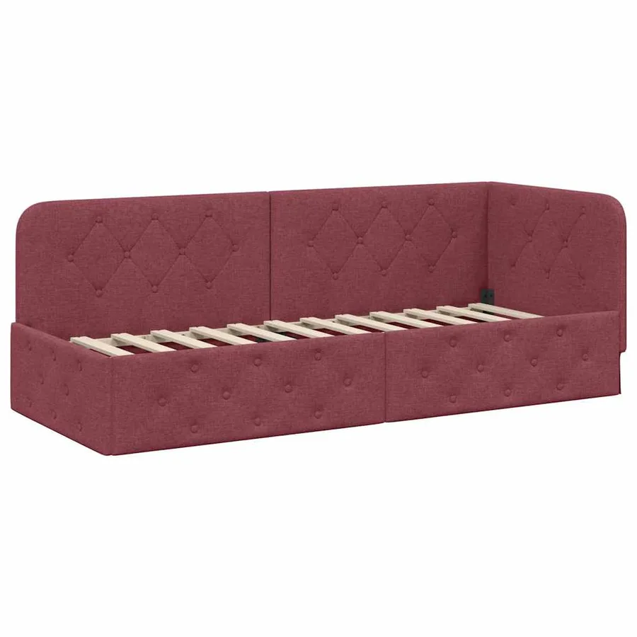 Cadre de lit d'angle Bordeaux 80 x 200 cm tissu - 6