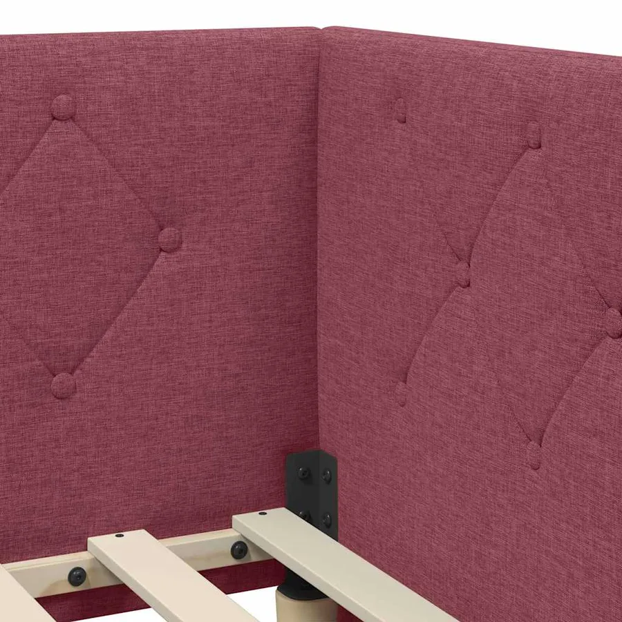 Cadre de lit d'angle Bordeaux 80 x 200 cm tissu - 8