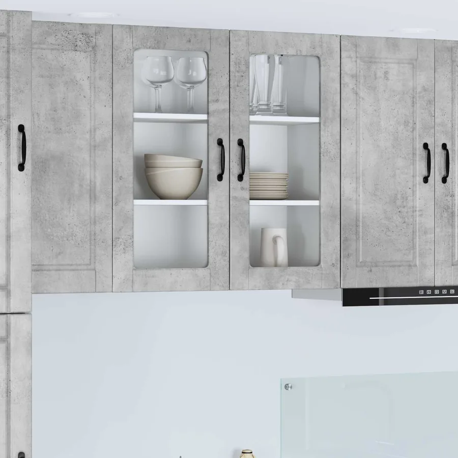 Cabinet en verre mural PORTO Gris béton 80 x 31 x 80 cm
