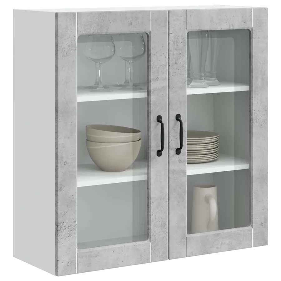 Cabinet en verre mural PORTO Gris béton 80 x 31 x 80 cm - 3