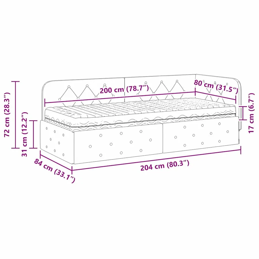 Cadre de lit d'angle Gris foncé 80 x 200 cm tissu - 14
