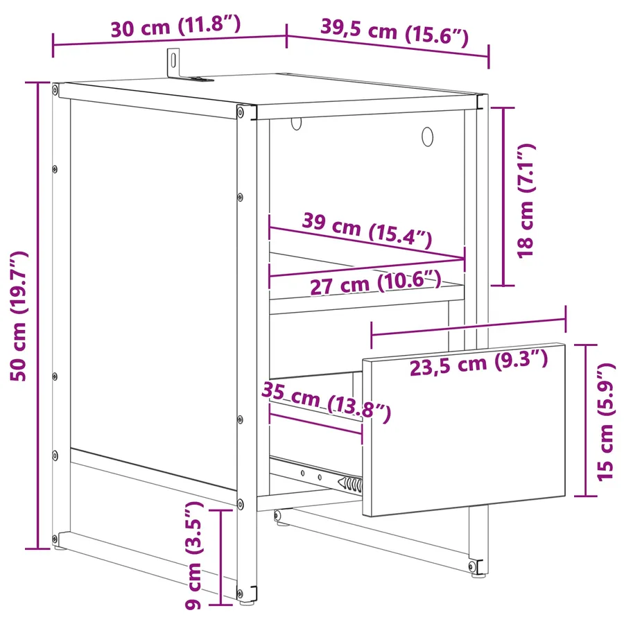 Table de chevet Chêne artisan 39,5 x 30 x 50 cm - 12