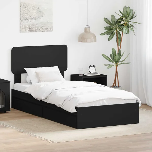 Lit de Rangement avec tiroir Noir 75 x 190 cm Bois d'ingénierie