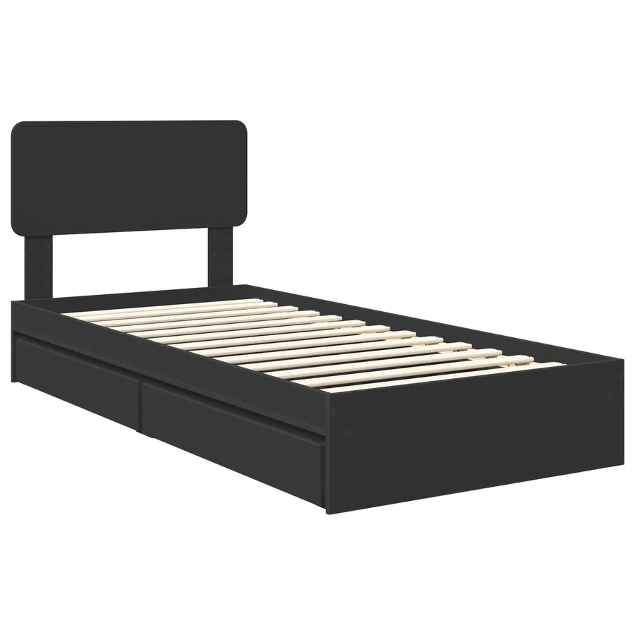 Lit de Rangement avec tiroir Noir 75 x 190 cm Bois d'ingénierie - 4