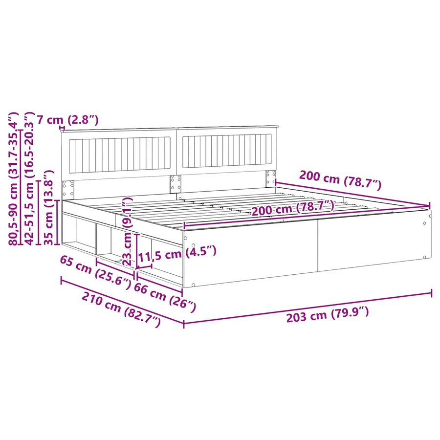 Cadre de lit avec tête de lit Sonoma 200 x 200 cm Pin massif - 13