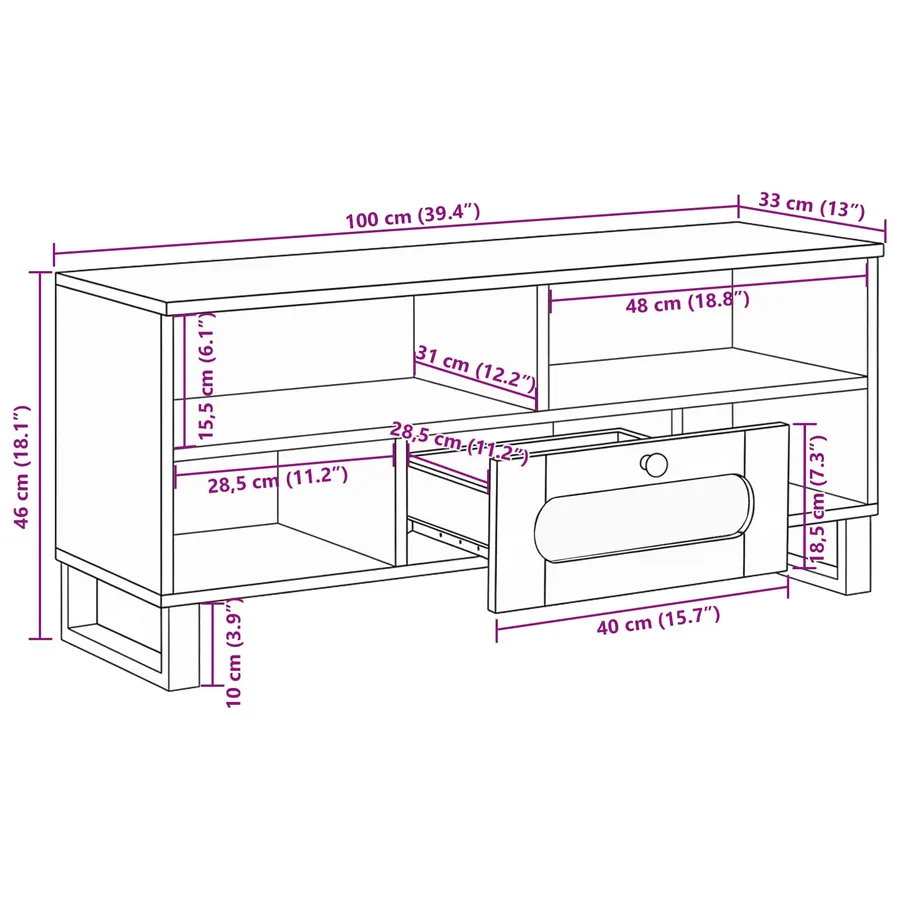 Meuble TV Marron 100 x 33 x 46 cm Bois de mangue massif - 11