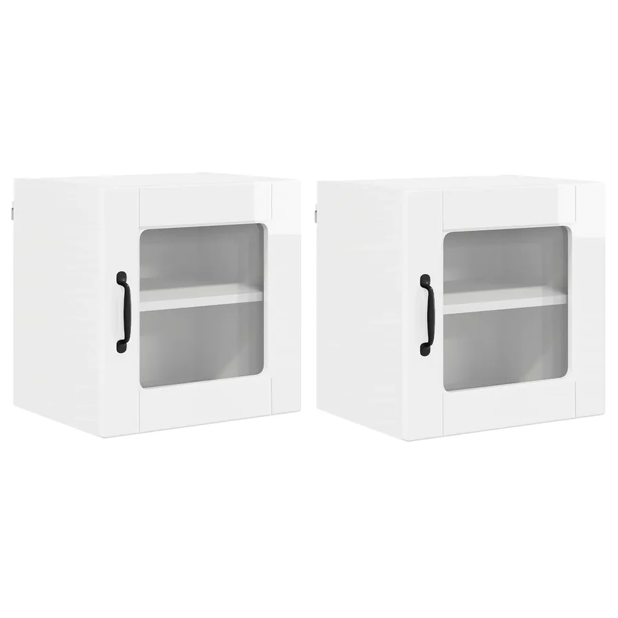 Cabinet en verre mural PORTO 2 pcs Blanc brillant - 2