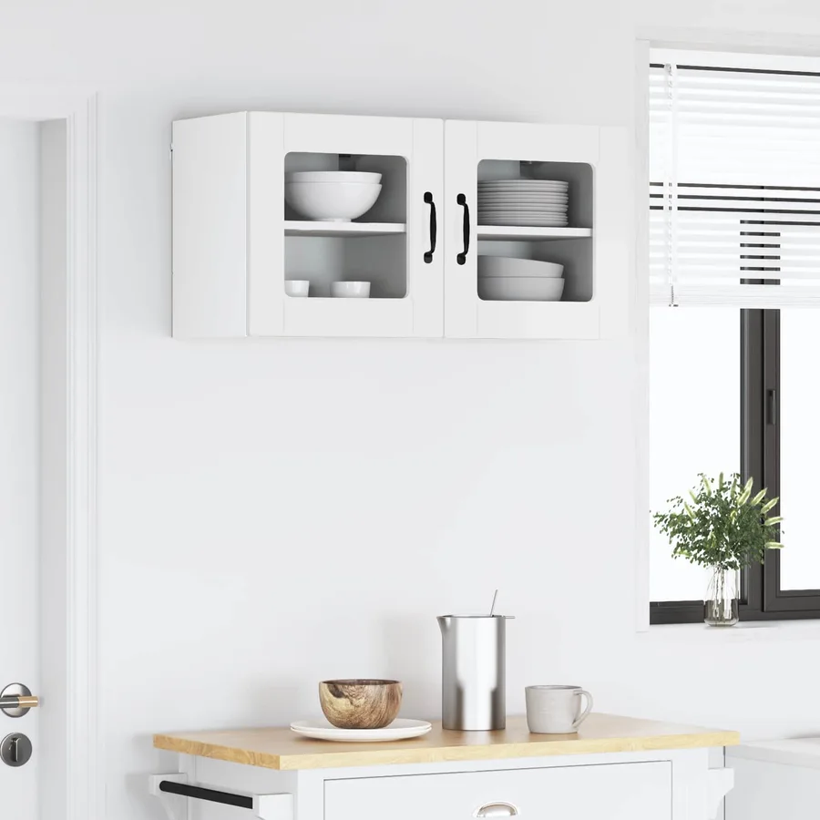 Cabinet en verre mural PORTO 2 pcs Blanc brillant - 4