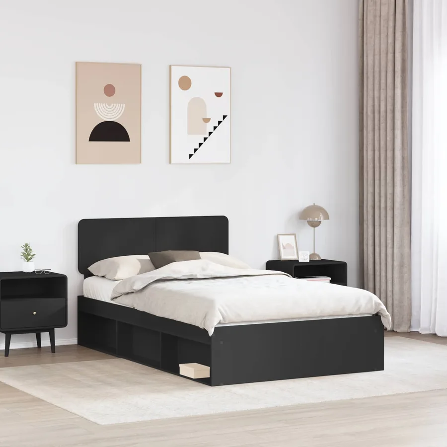 Cadre de lit avec tête de lit Noir 135 x 190 cm Pin massif - 3