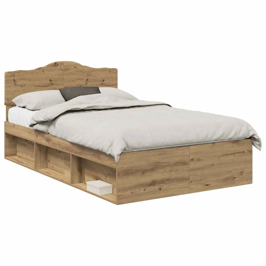 Cadre de lit Chêne artisan 120 x 190 cm Bois de pin massif - 2