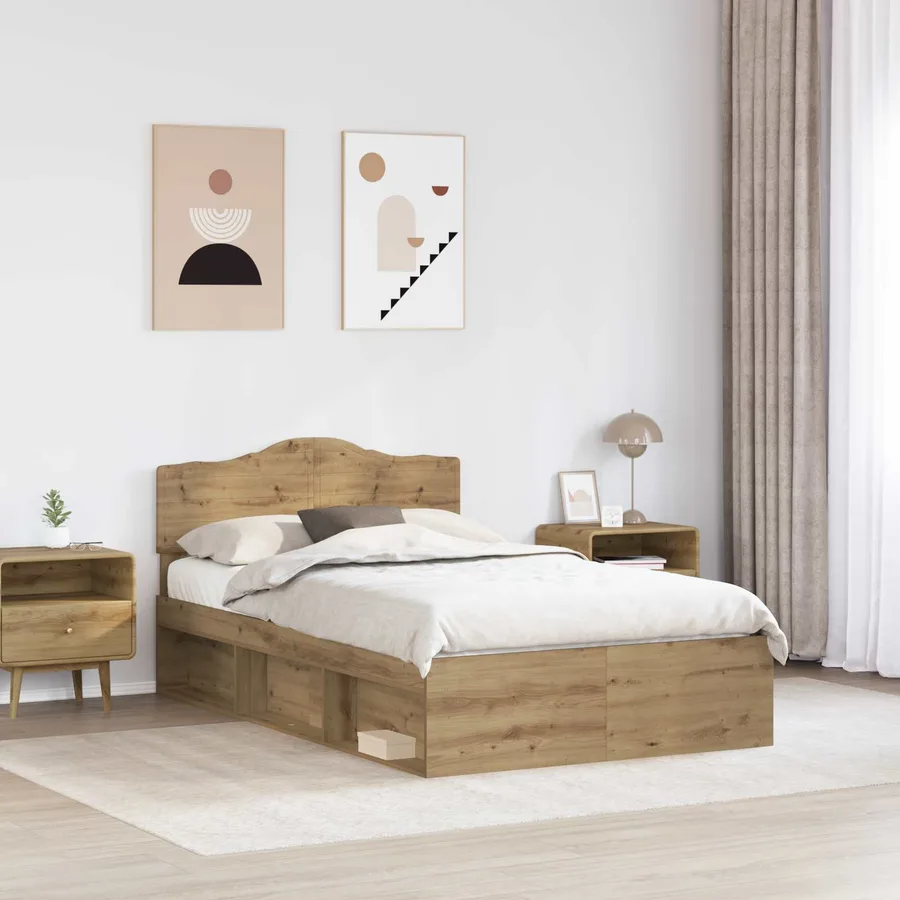 Cadre de lit Chêne artisan 120 x 190 cm Bois de pin massif - 3