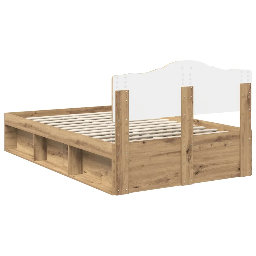 Cadre de lit Chêne artisan 120 x 190 cm Bois de pin massif - 9