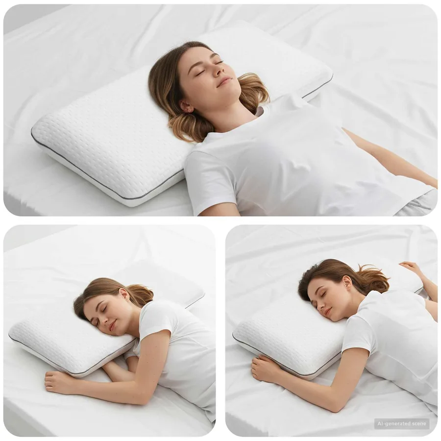 Coussin de sommeil Uni Blanc 80 x 35 x 10 cm Mousse de Gel