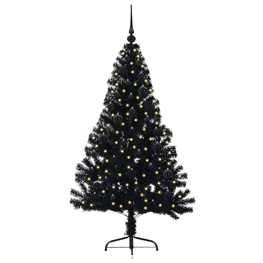 Sapin de Noël artificiel pré-éclairé Noir 150 cm PVC - 3
