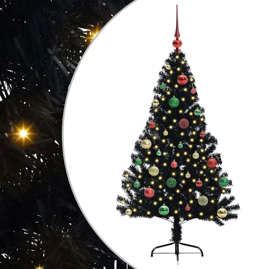 Sapin de Noël artificiel pré-éclairé Noir 150 cm PVC - 2