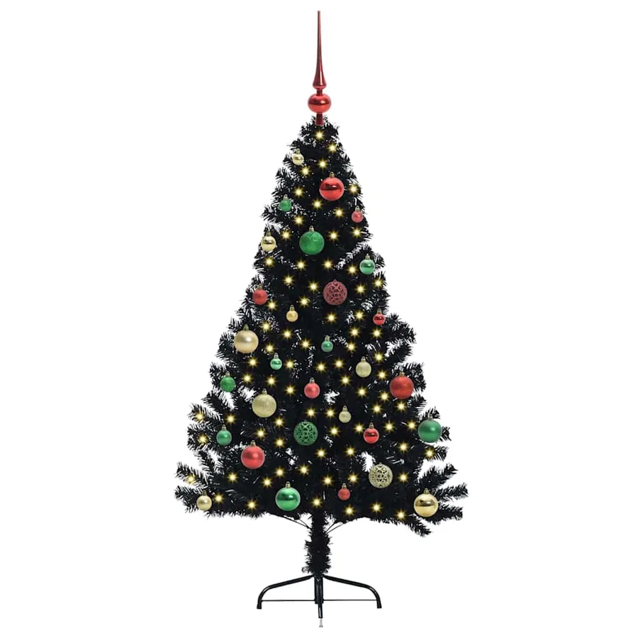 Sapin de Noël artificiel pré-éclairé Noir 150 cm PVC - 3