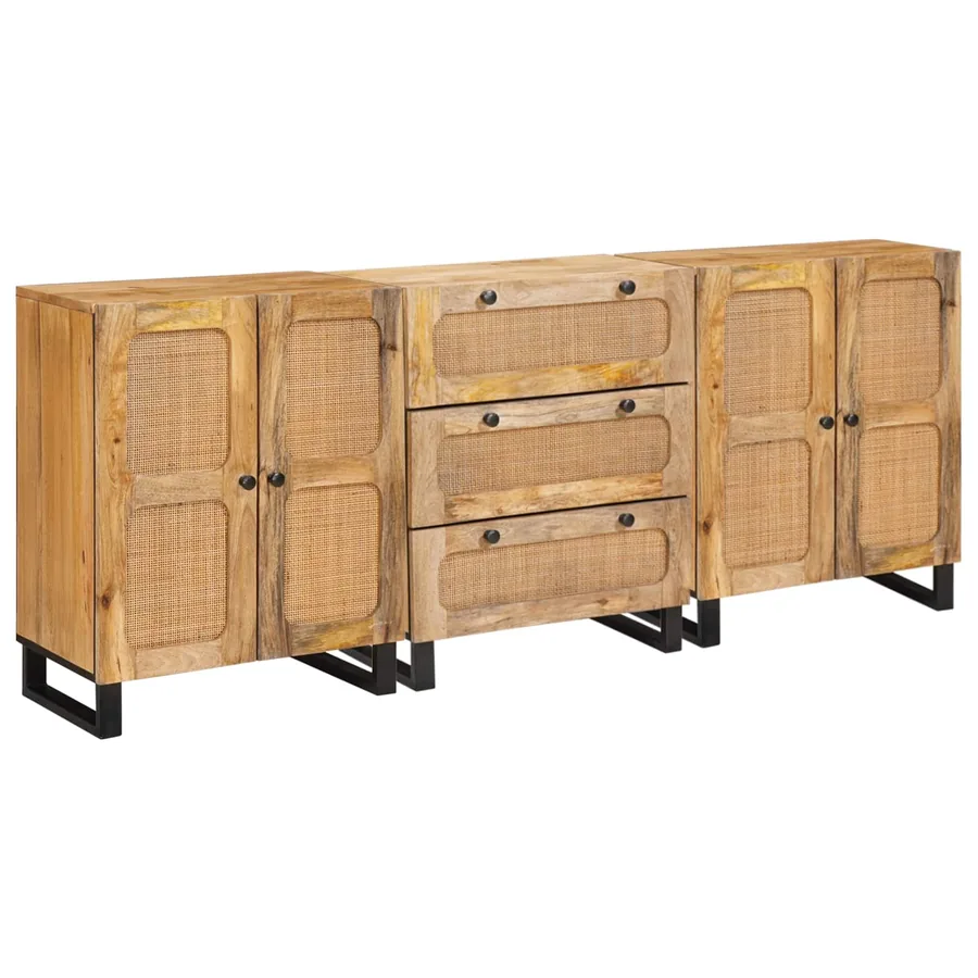 Buffet 3 pcs Marron 180 x 33 x 75 cm Bois de mangue massif
