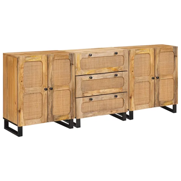 Buffet 3 pcs Marron 180 x 33 x 75 cm Bois de mangue massif
