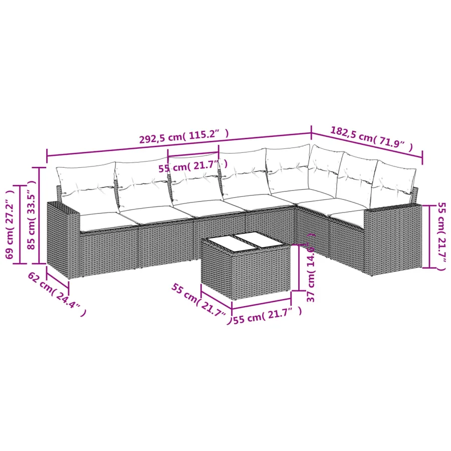 Salon de jardin avec coussins 8 pcs beige résine tressée - 3