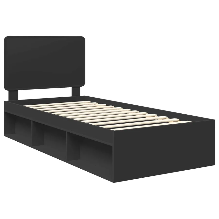 Cadre de lit Noir 100 x 200 cm Bois de pin massif - 4