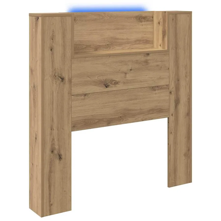 Tête de lit de rangement avec LED Chêne artisanal - 2