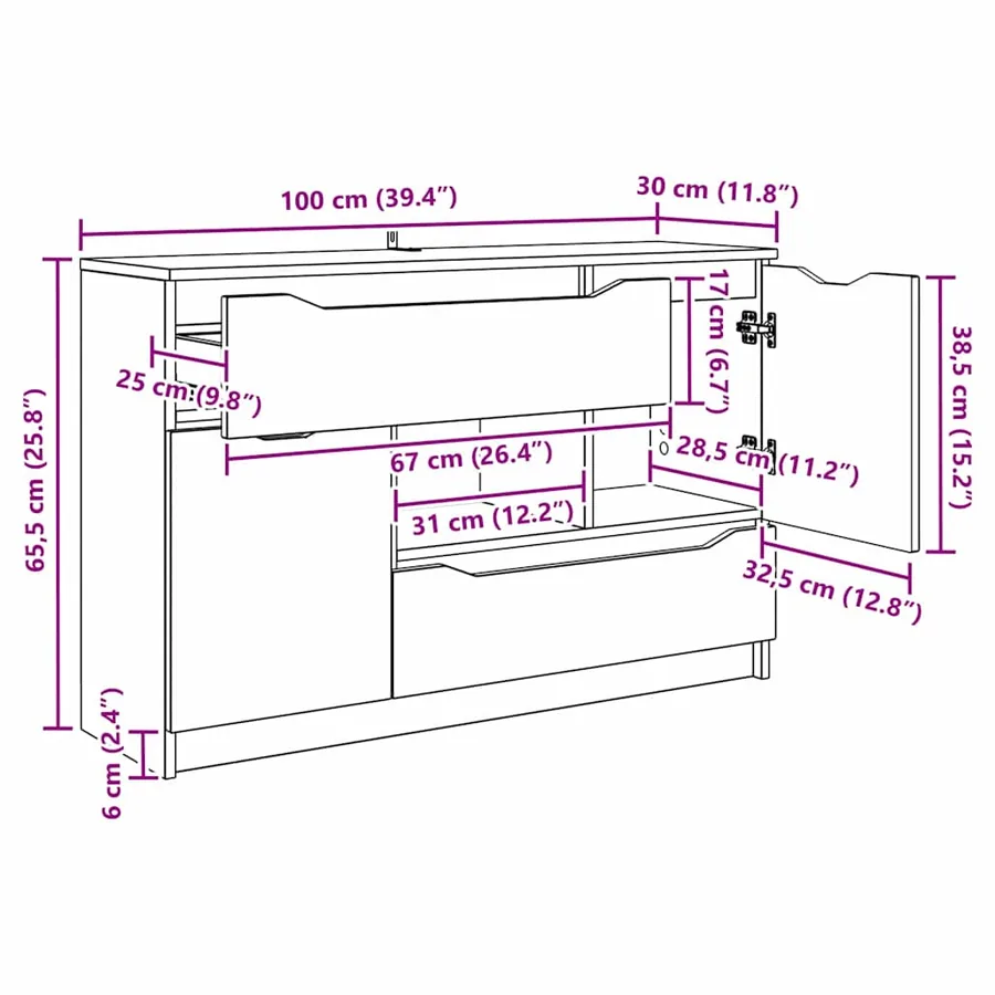 Buffet avec tiroir Blanc 100 x 30 x 65,6 Bois d'ingénierie - 14