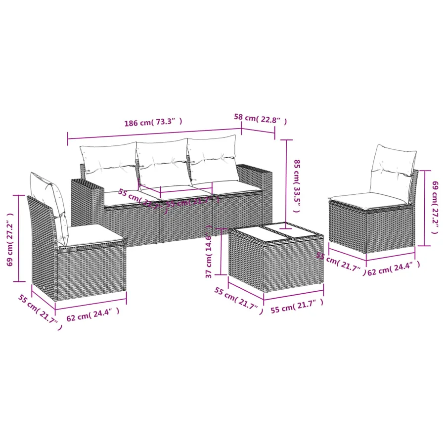 Salon de jardin avec coussins 6 pcs beige résine tressée - 3