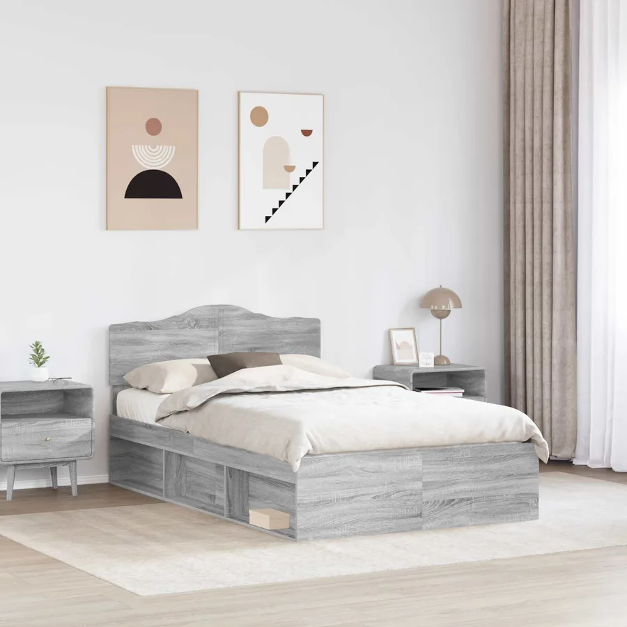Cadre de lit Gris Sonoma 135 x 190 cm Bois de pin massif - 3