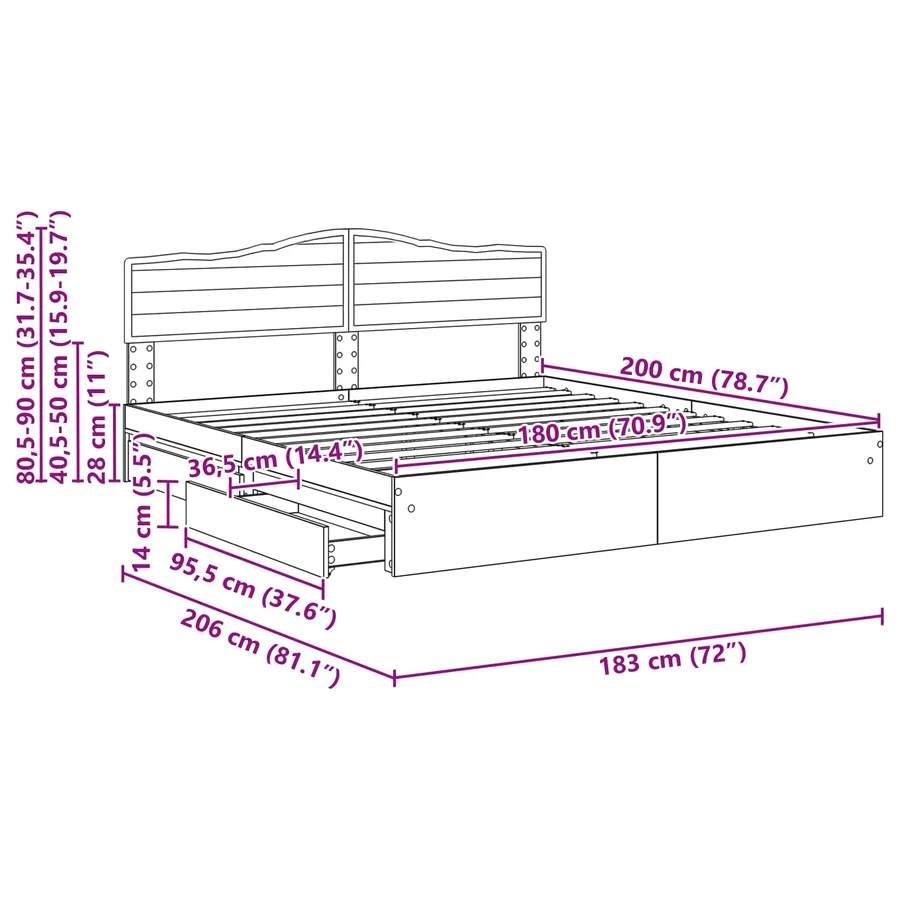 Lit de Rangement Chêne Sonoma 180 x 200 cm Bois d'ingénierie - 14
