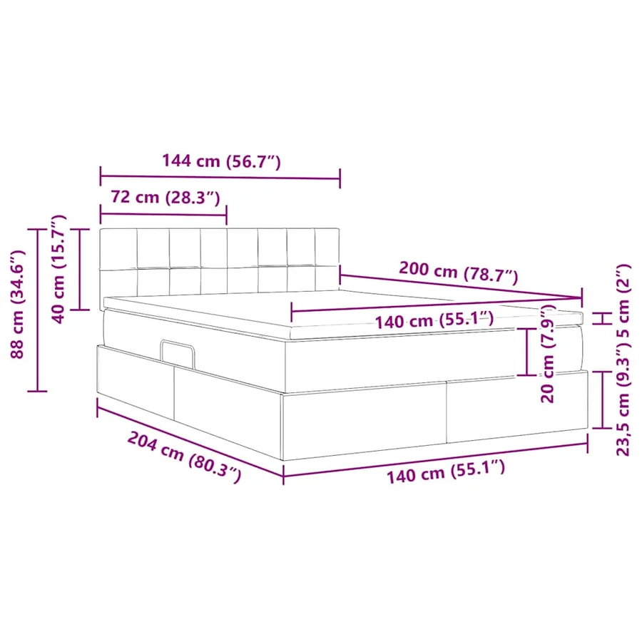 Lit de Rangement avec matelas Noir 140 x 200 cm Velours - 15