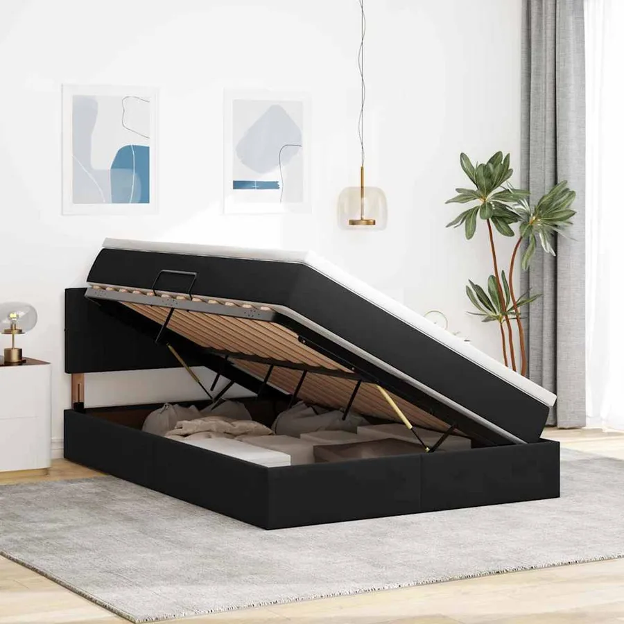Lit de Rangement avec matelas Noir 140 x 200 cm Velours - 4