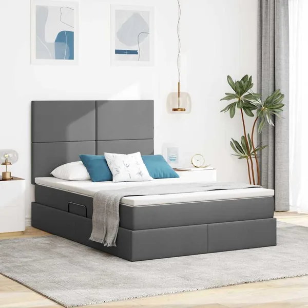 Lit de rangement LED avec matelas Gris foncé 140 x 200 cm Tissu