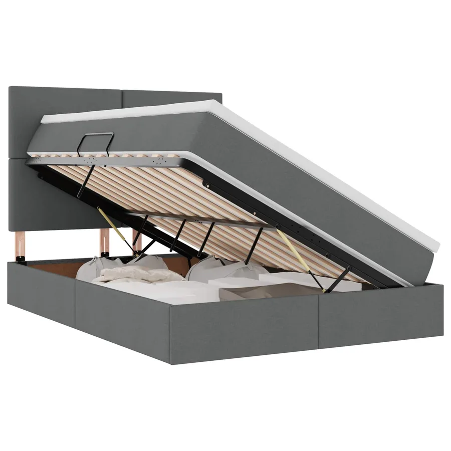 Lit de rangement LED avec matelas Gris foncé 140 x 200 cm Tissu - 2
