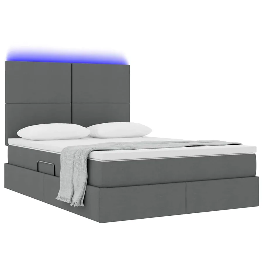 Lit de rangement LED avec matelas Gris foncé 140 x 200 cm Tissu - 3