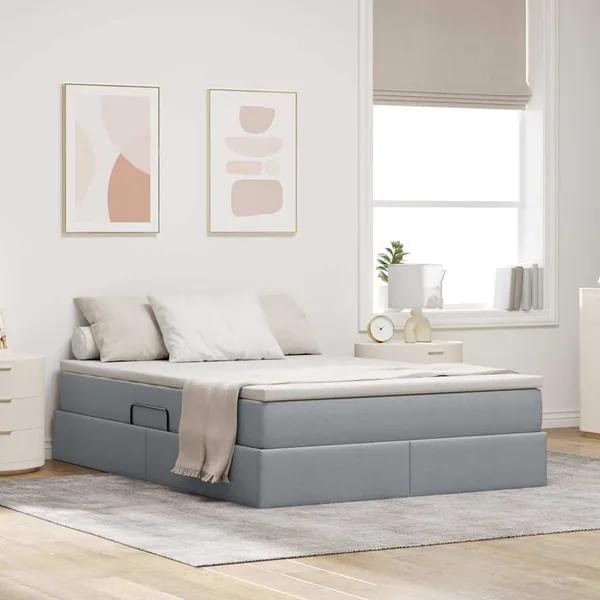 Lit avec rangement et matelas Gris clair 140 x 200 cm Polyester