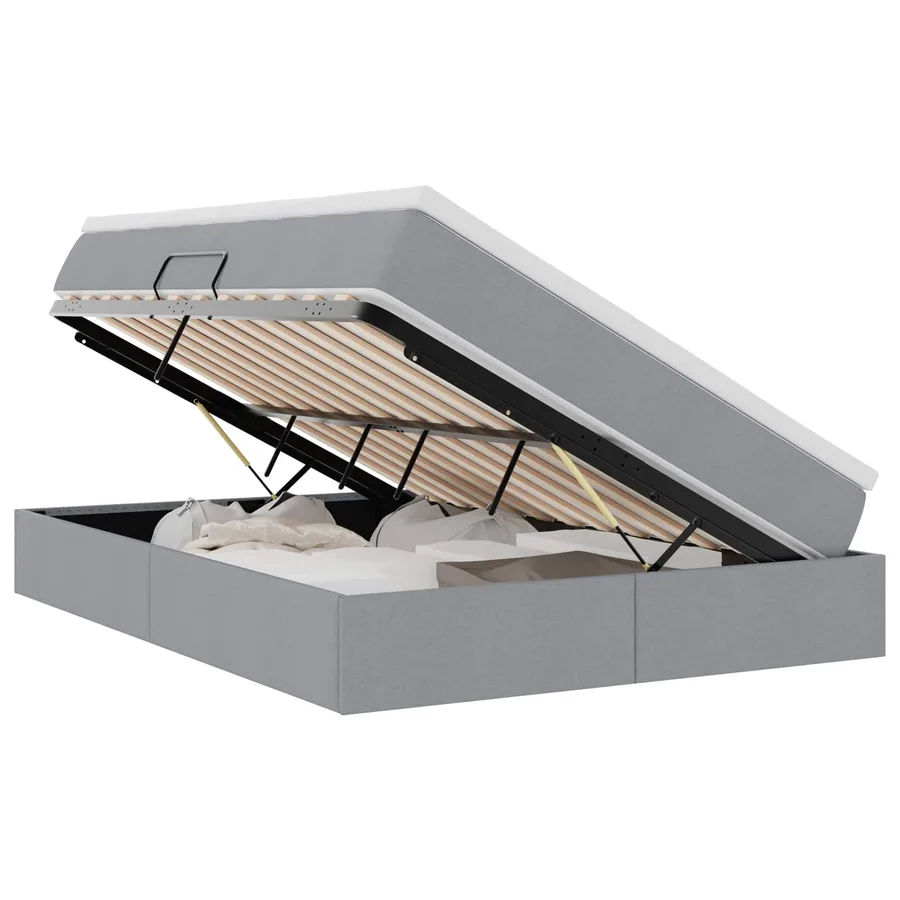 Lit avec rangement et matelas Gris clair 140 x 200 cm Polyester - 2