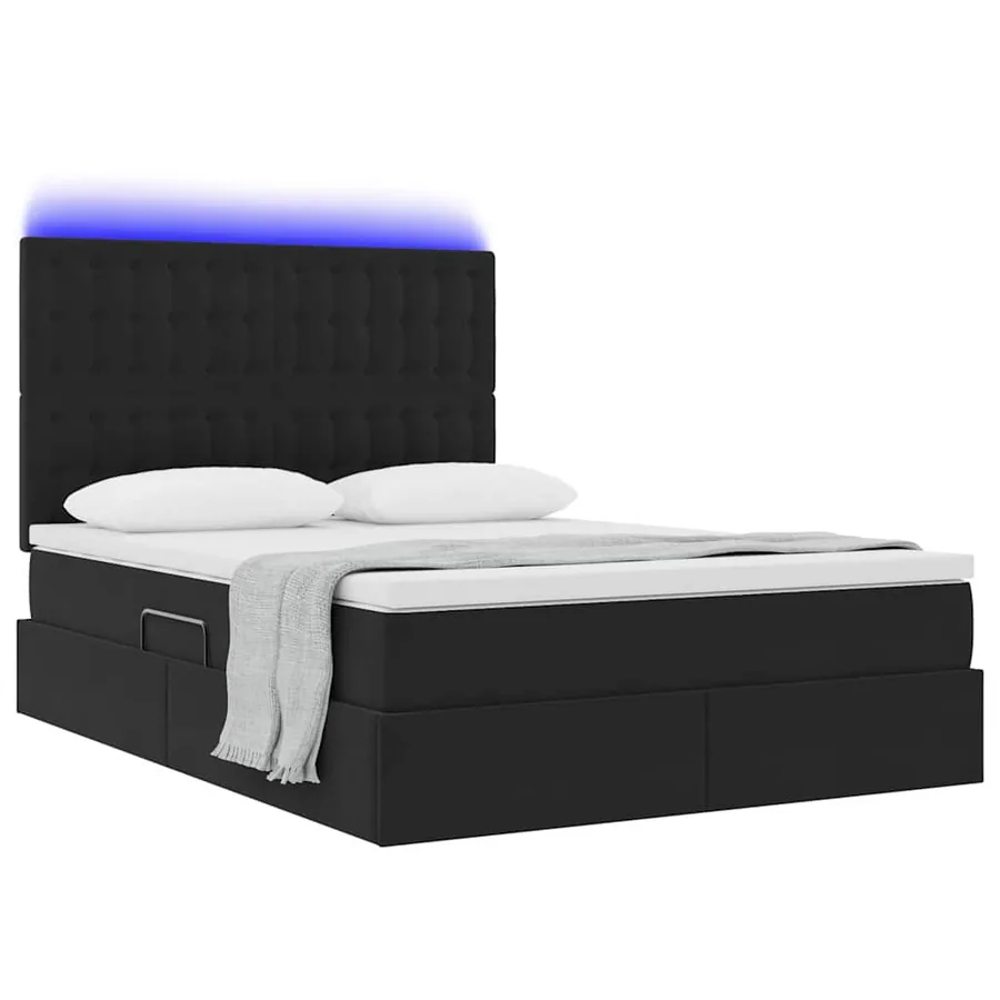 Lit de rangement LED avec matelas Noir 140 x 200 cm Velours - 3