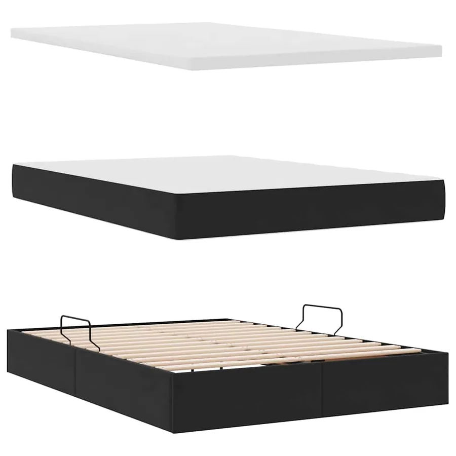 Lit de rangement LED avec matelas Noir 140 x 200 cm Velours - 9