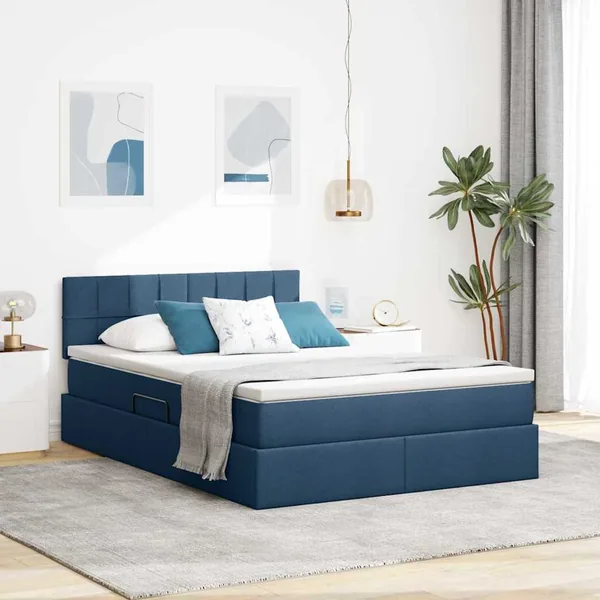 Lit avec rangement et matelas avec matelas Bleu 120 x 200 cm