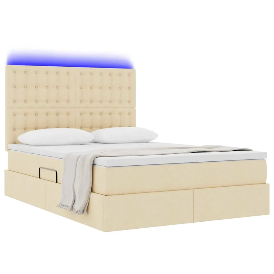 Lit de rangement LED avec matelas Crème 140 x 200 cm Tissu - 3