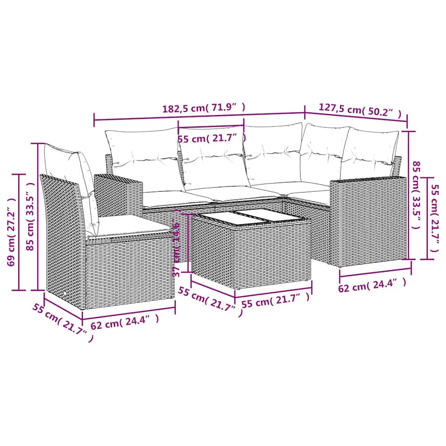 Salon de jardin avec coussins 6 pcs beige résine tressée - 3