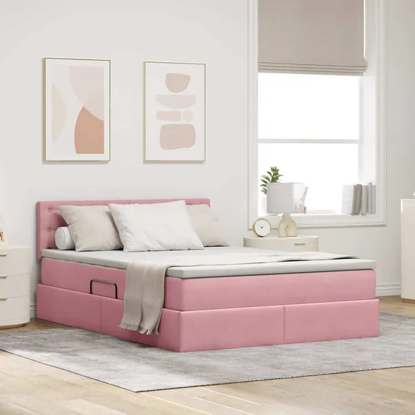 Lit de Rangement avec matelas Rose 140 x 200 cm Velours