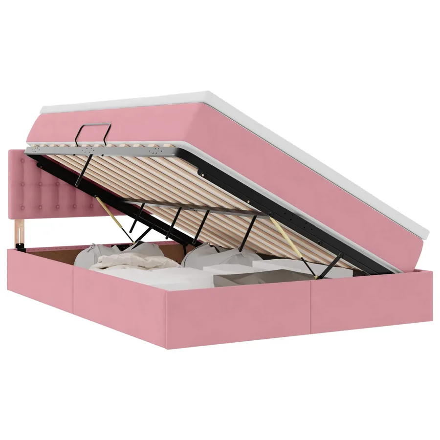 Lit de Rangement avec matelas Rose 140 x 200 cm Velours - 2