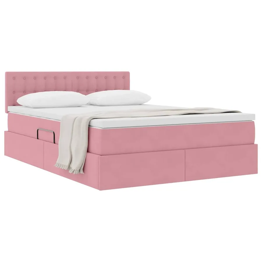 Lit de Rangement avec matelas Rose 140 x 200 cm Velours - 3