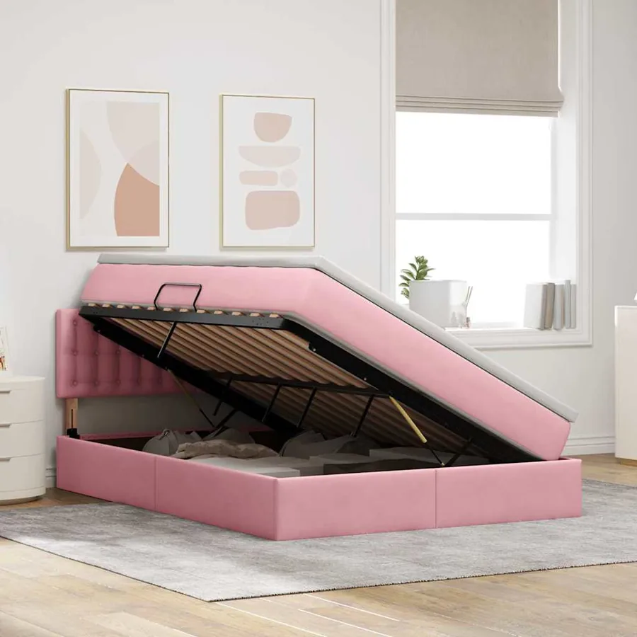 Lit de Rangement avec matelas Rose 140 x 200 cm Velours - 4