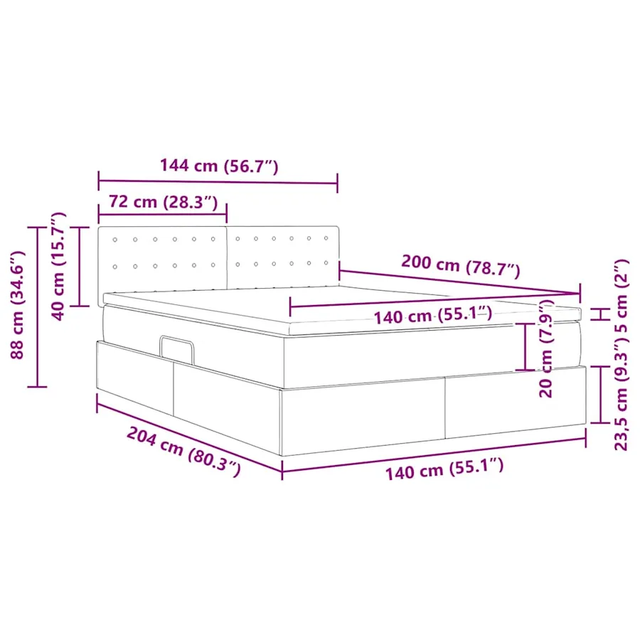 Lit de rangement LED avec matelas Gris foncé 140 x 200 cm - 17